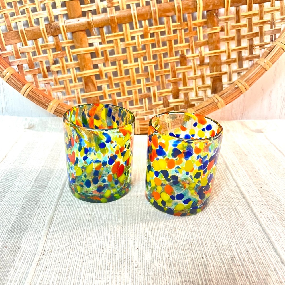 Hand blown glasses confetti low ball glasses replacement gift
